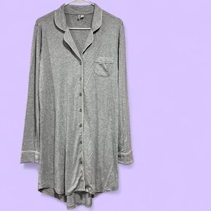 Nordstrom Light Gray Button-Up Sleep Shirt